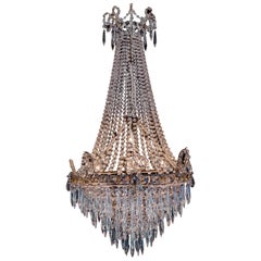 French Early-19th Century Iron & Crystal Basket Small Chandelier circa 1800-1810