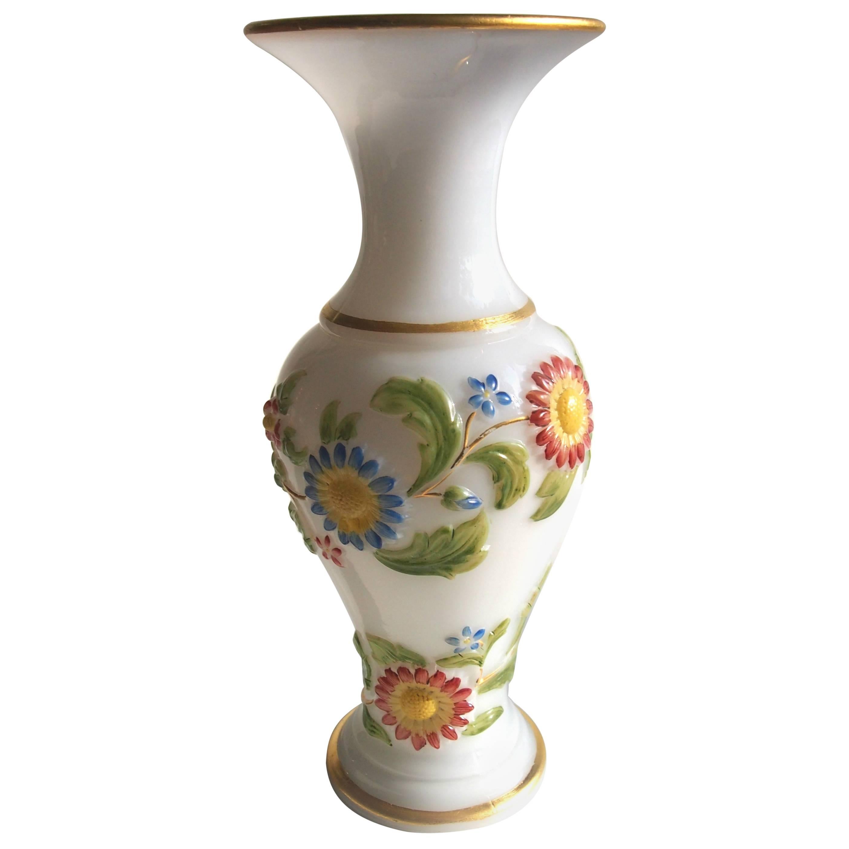 Baccarat 19th Century Polychrome Enamel Mould Pressed Daisy Vase