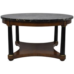 Antique Round Marble-Top Empire Style Coffee Table Mahogany Black Columns