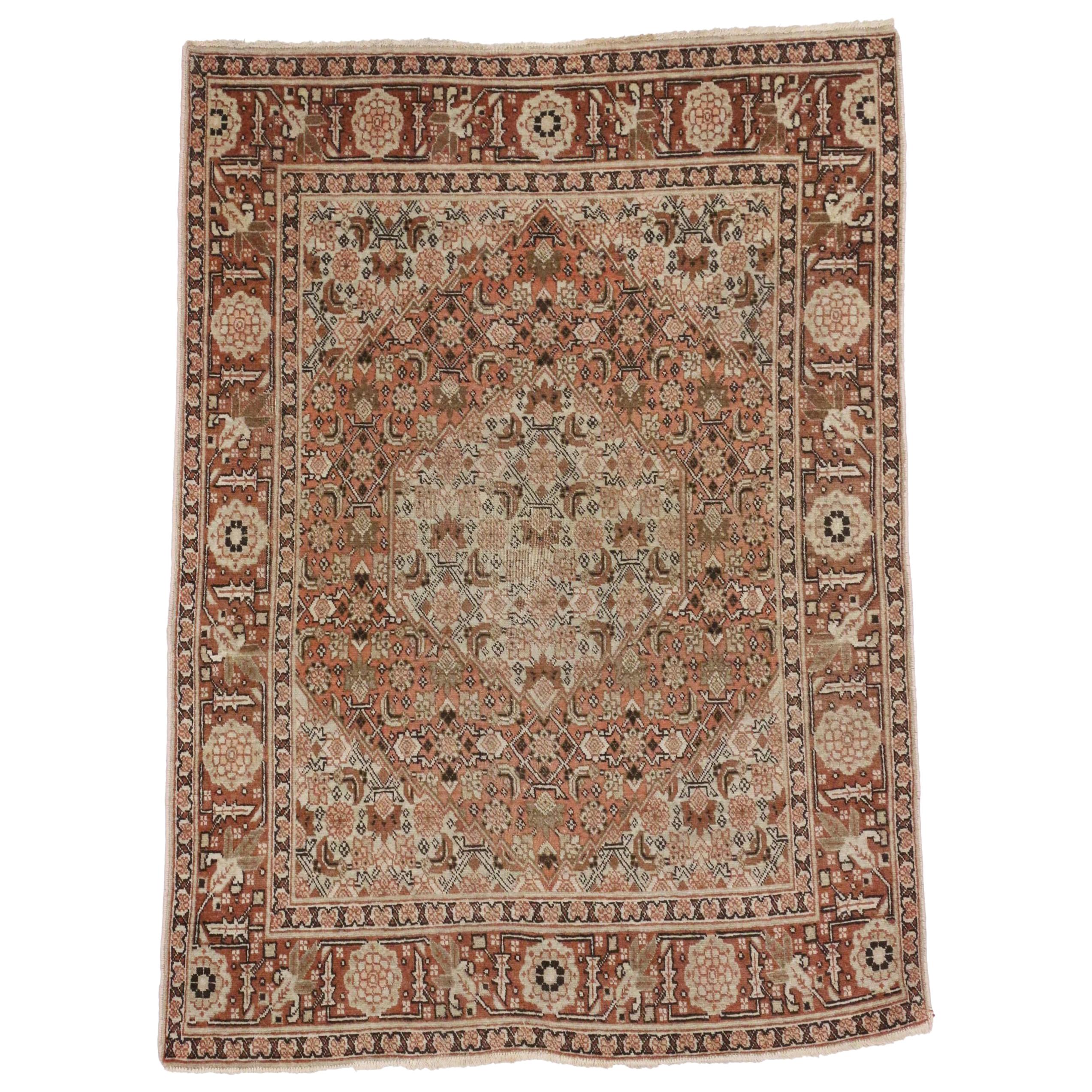 Antiker persischer Täbriz-Akzent-Teppich, Foyer- oder Eingangsteppich im Arts & Crafts-Stil