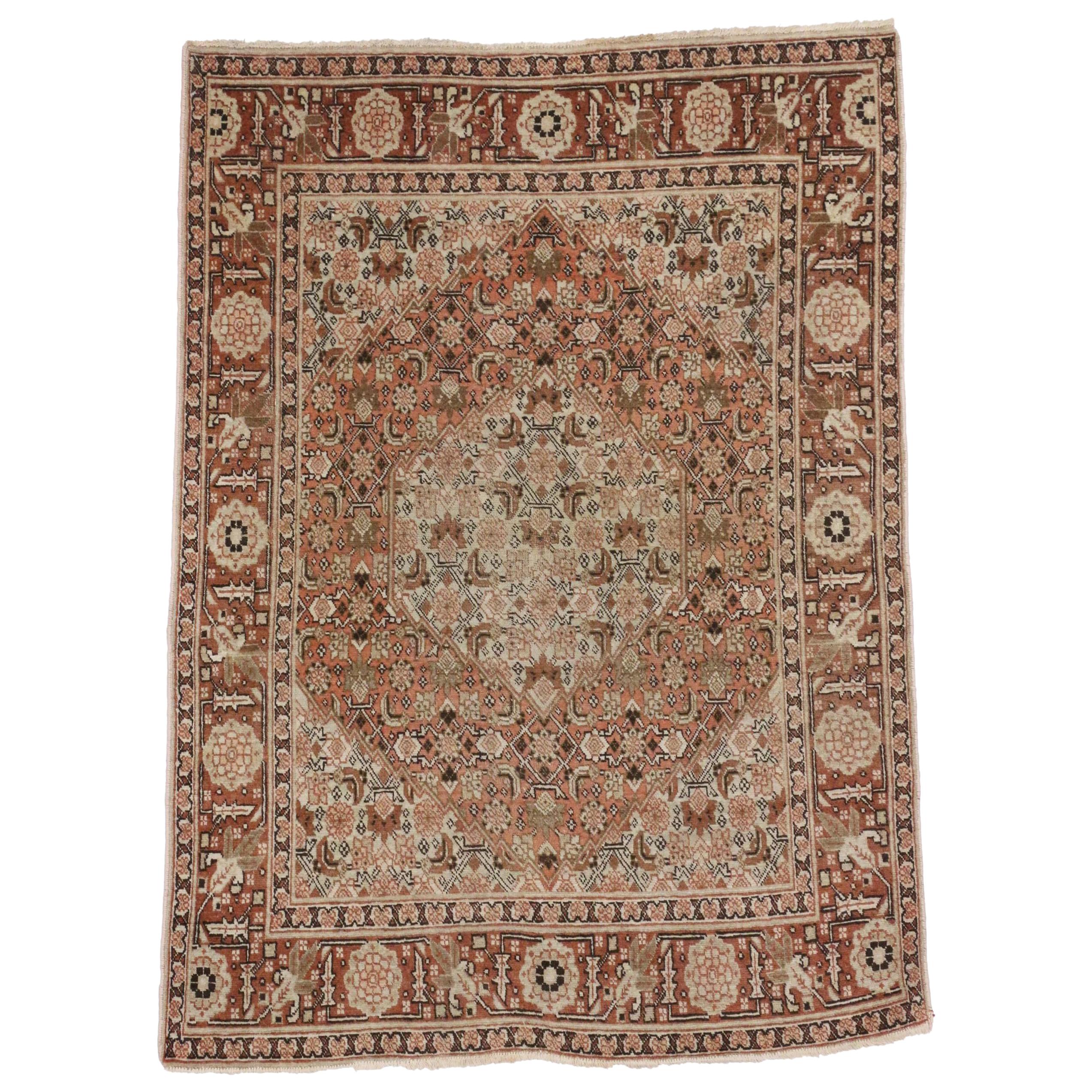 Tapis persan ancien d'appoint Tabriz, tapis de chambre ou tapis d'entrée de style Arts & Crafts