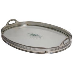 Silver Plated Oval Tray with Cut Glass Bottom