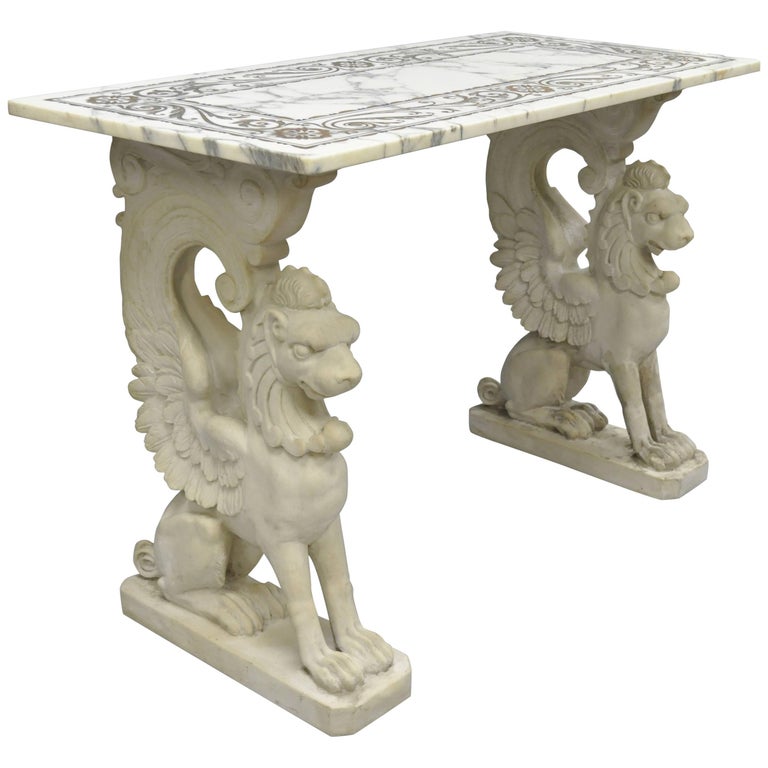 Italian Neoclassical Style MarbleTop Console Hall Table with Winged Griffins at 1stDibs