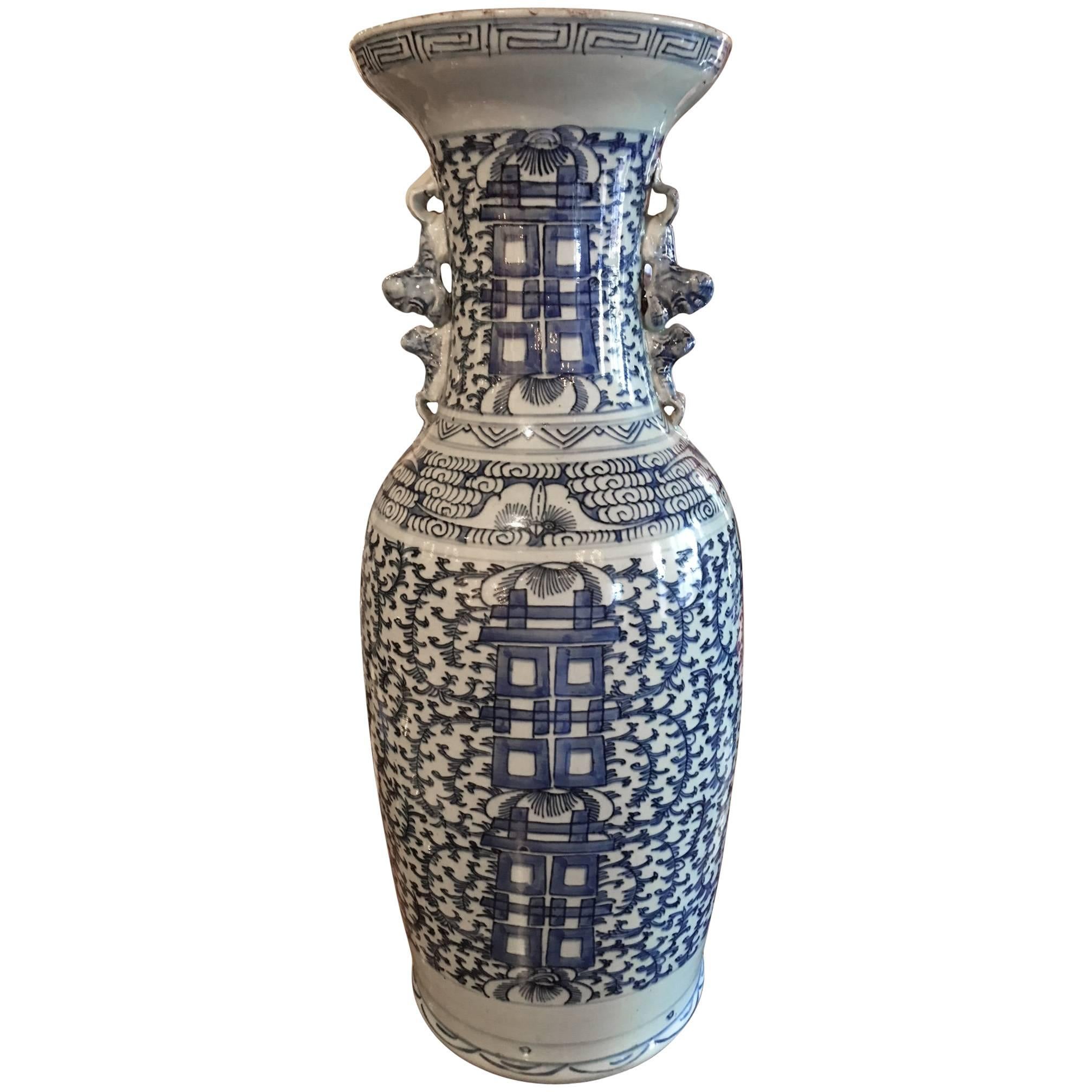 Blue and White Chinese Large Baluster Form Vase, Early 20th Century
