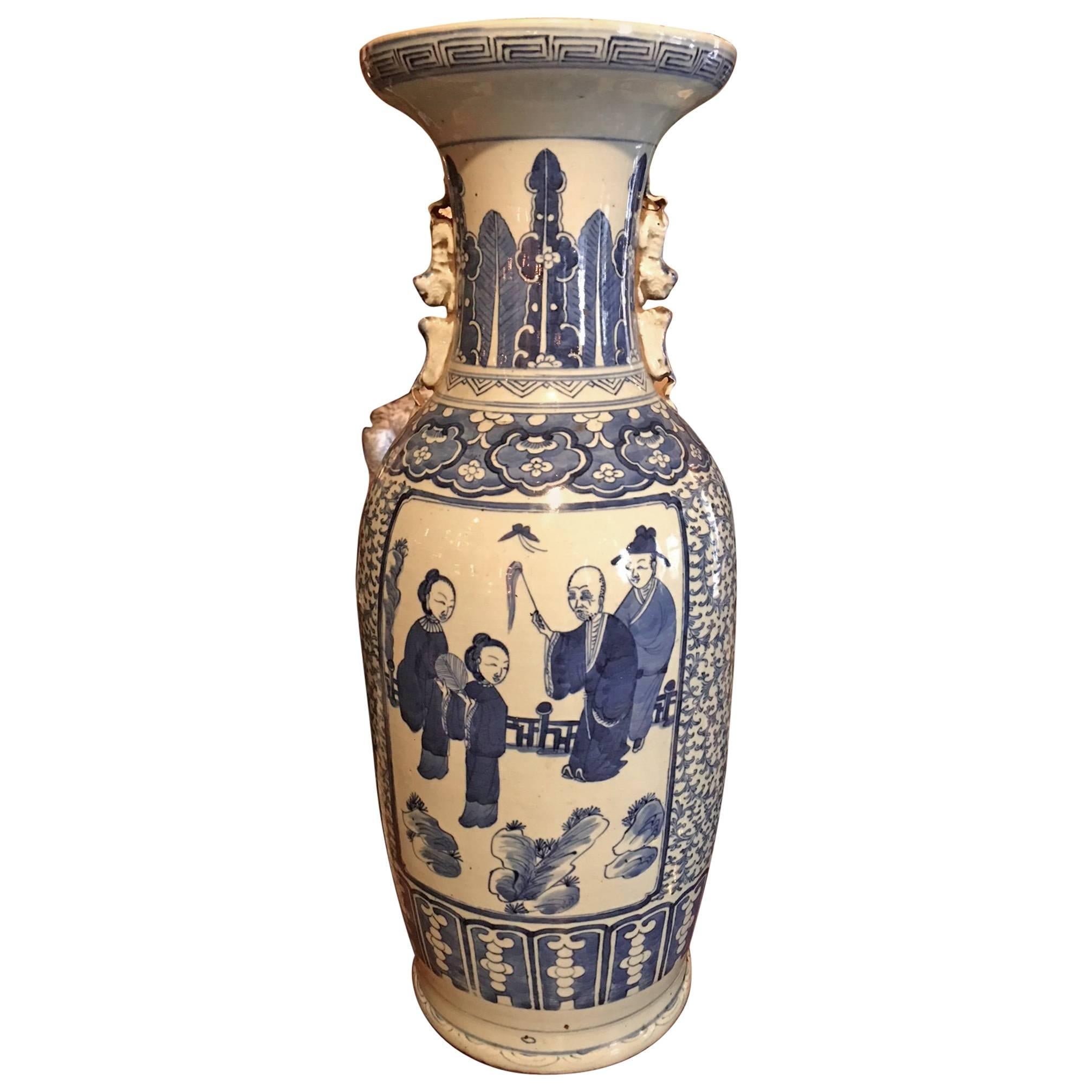 Blue and White Chinese Large Baluster Form Vase, 20th Century