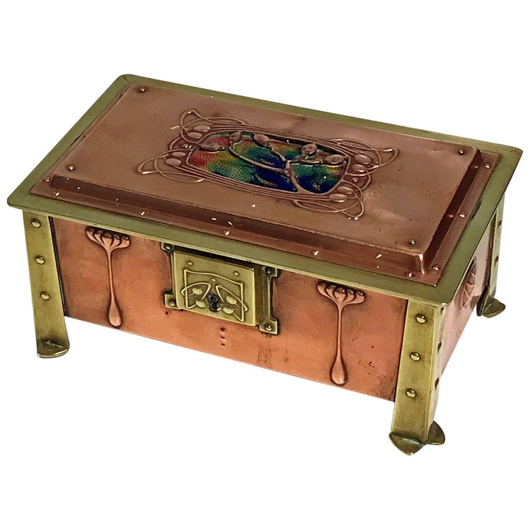 Arts and Crafts Enamel, Copper and Brass Box, circa 1900 at 1stDibs