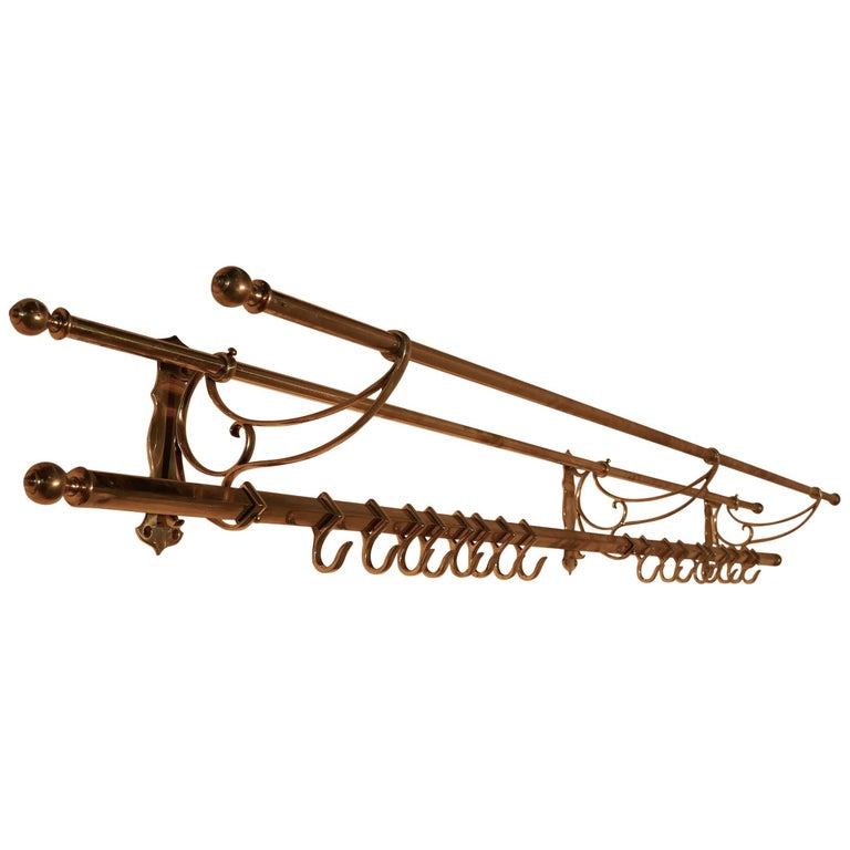 Long 16 Sliding Hook French Art Deco Brass Hat and Coat Rack at 1stDibs
