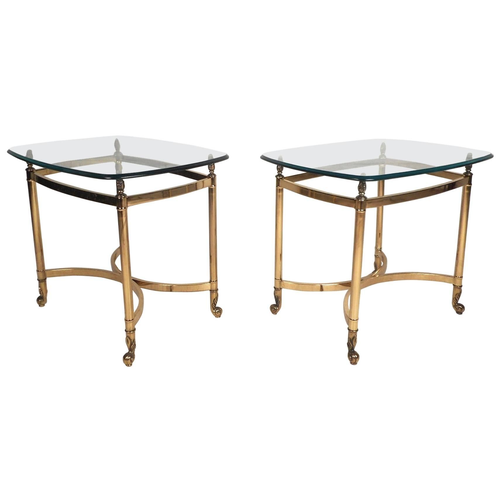 Pair of Mid-Century Modern Brass End Tables with Glass Tops For Sale at  1stDibs | antique brass and glass end tables, glass and brass end table,  brass and glass side tables