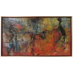 Exciting Gino Hollander Style Abstract Oil Painting Mid-Century Modern