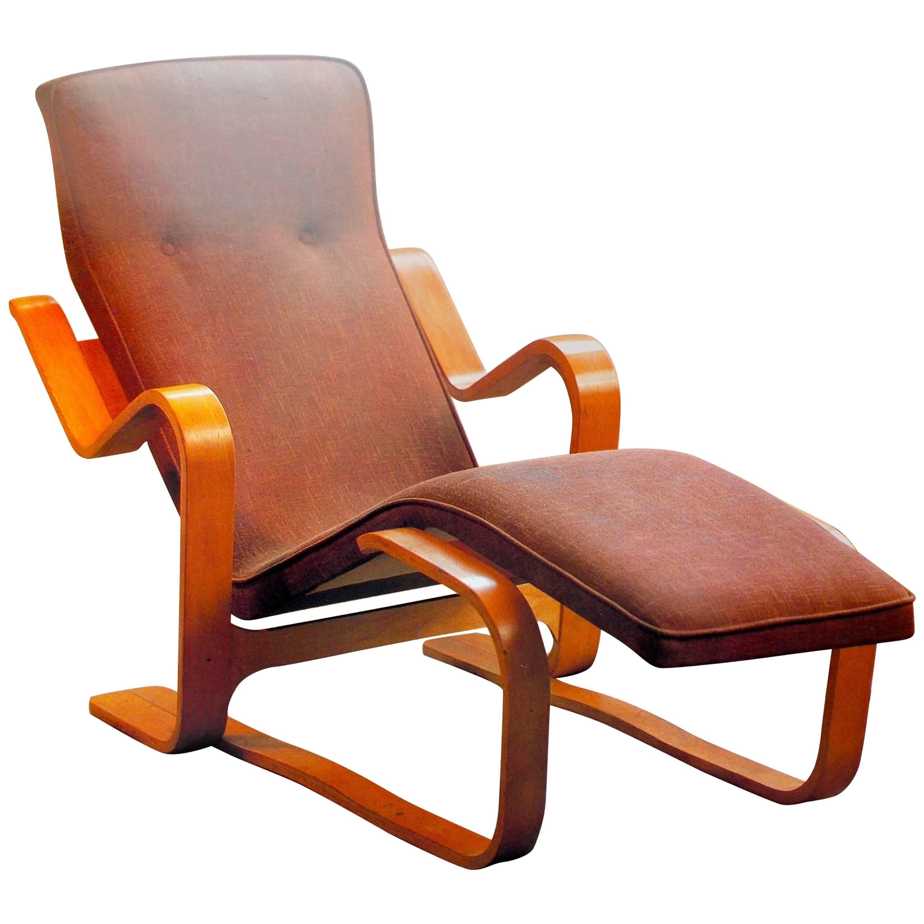 Marcel Breuer Isokon Bentwood Upholstered Long Chair, 1935-1936