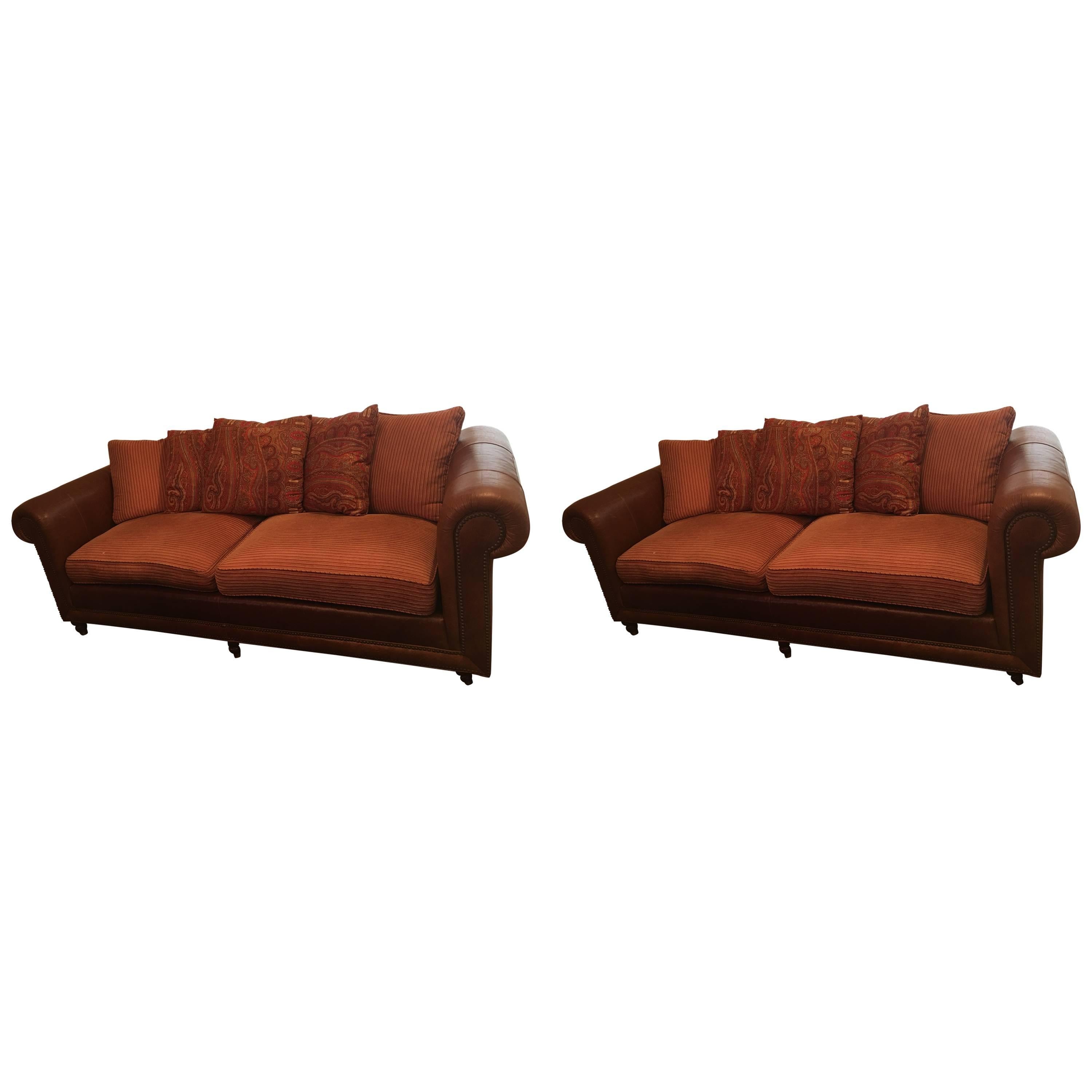 Handsome Pair of Well Loved Ralph Lauren Comfy Sofas