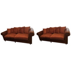 Handsome Pair of Well Loved Ralph Lauren Comfy Sofas