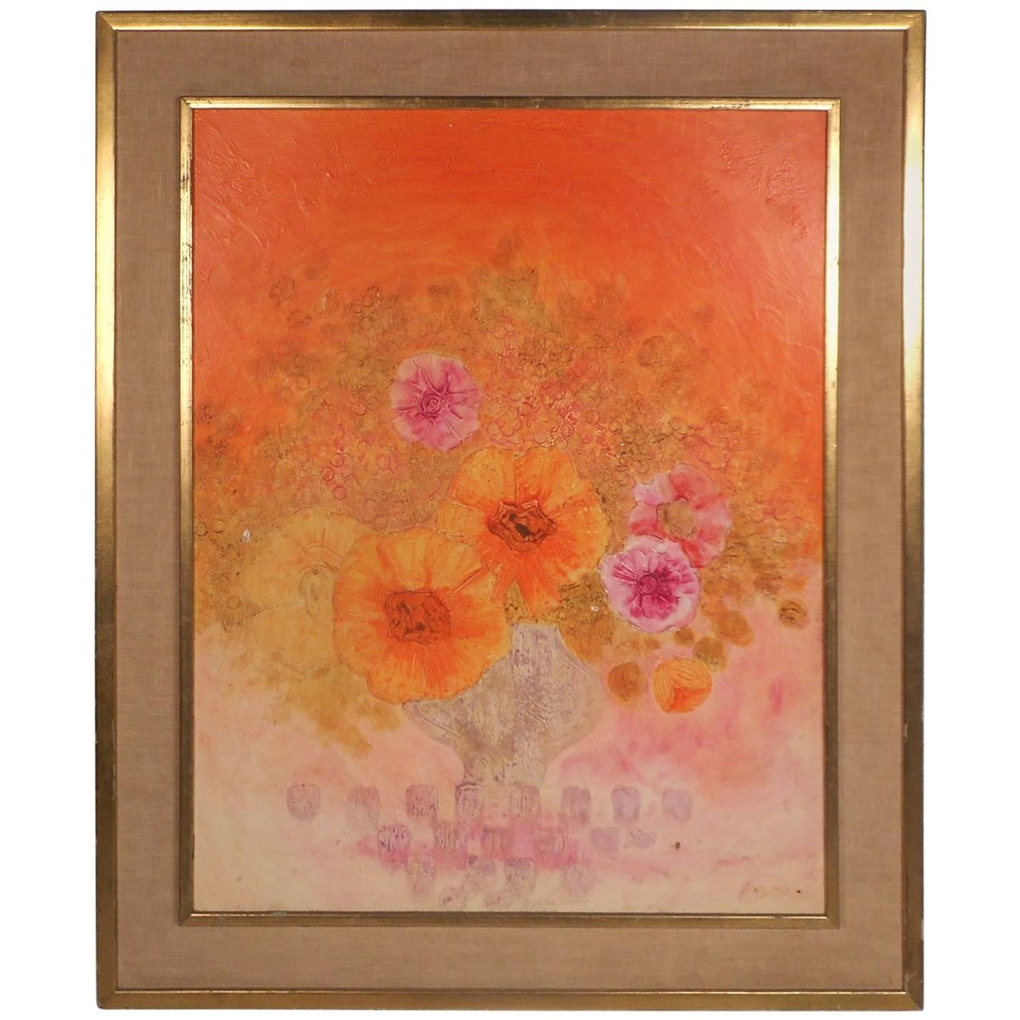 Superbe peinture à l'huile abstraite à motifs floraux signée par l'artiste en vente
