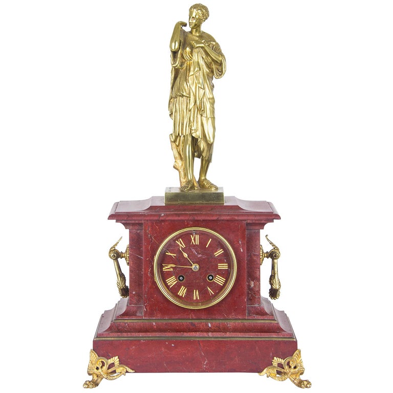 Large Antique Marble and Gilt French Clock Honoring Denis Papin Figural
