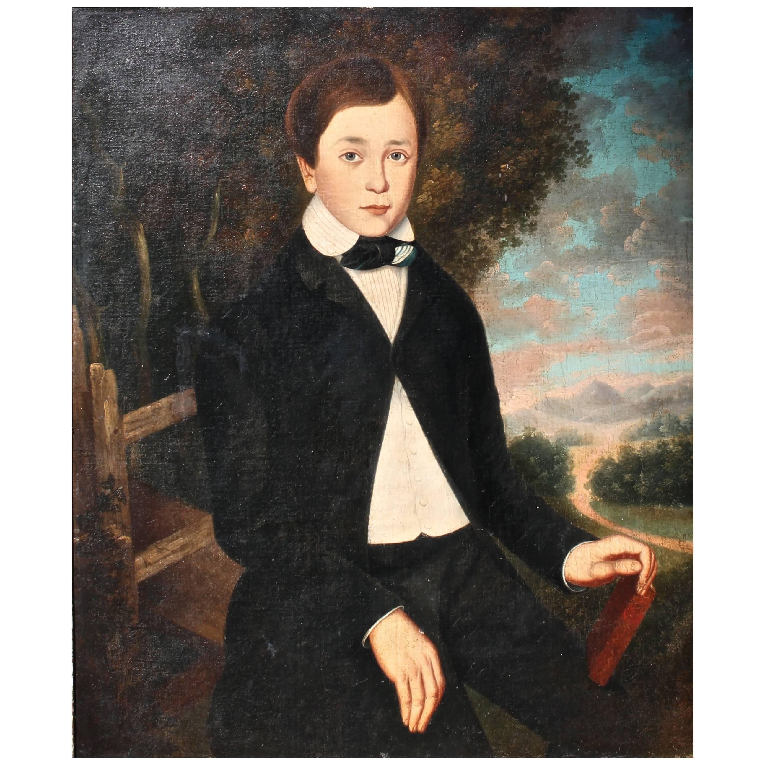 American Folk Portrait of a Boy, Attributed to Orlando Hands Bears, 1830s
