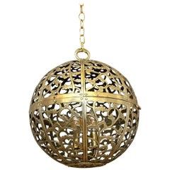 Large Pierced Filigree Brass Japanese Asian Ceiling Pendant Light