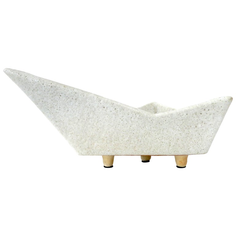 Japanese Ikebana Vase with an Abstract Highly Textured White Glazed