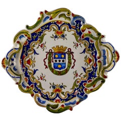 Cherbourg French Faïence Armorial Handled Platter