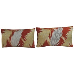 Pair of Vintage Silver and Gold Woven Obi Textiles Lumbar Decorative Pillows