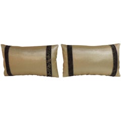 Pair of Black and Gold Obi Silk Lumbar Vintage Decorative Pillows