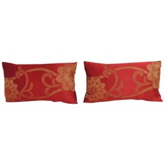 Pair of Red and Gold Floral Woven Obi Lumbar Decorative Pillows