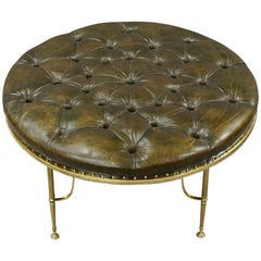 Rare and Oversized Mid-20th Century Leather and Brass Ottoman