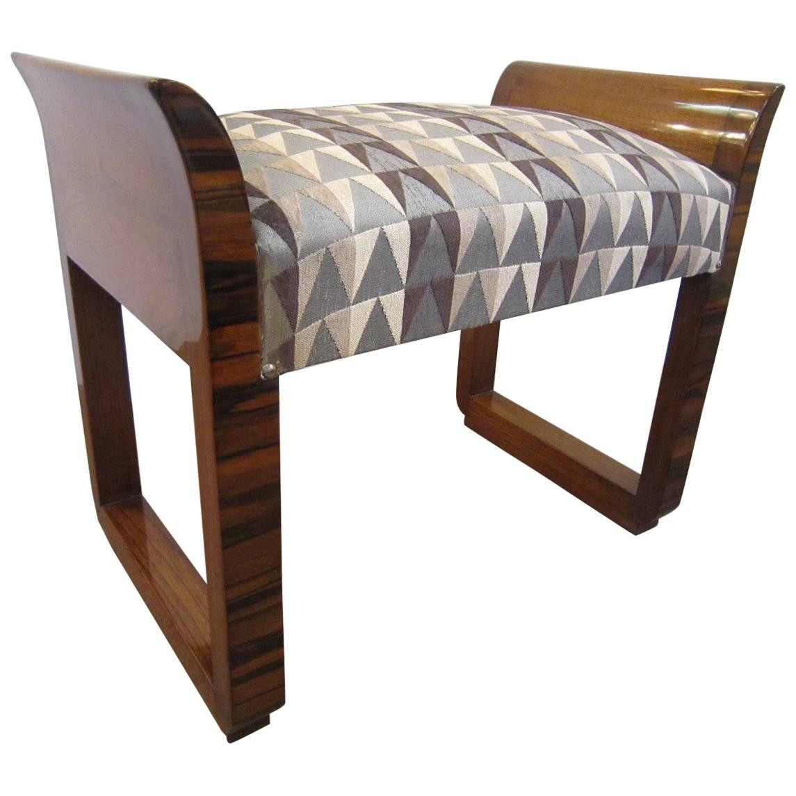 Fabulous Modernist Cubist Design, Macassar Ebony Upholstered Bench