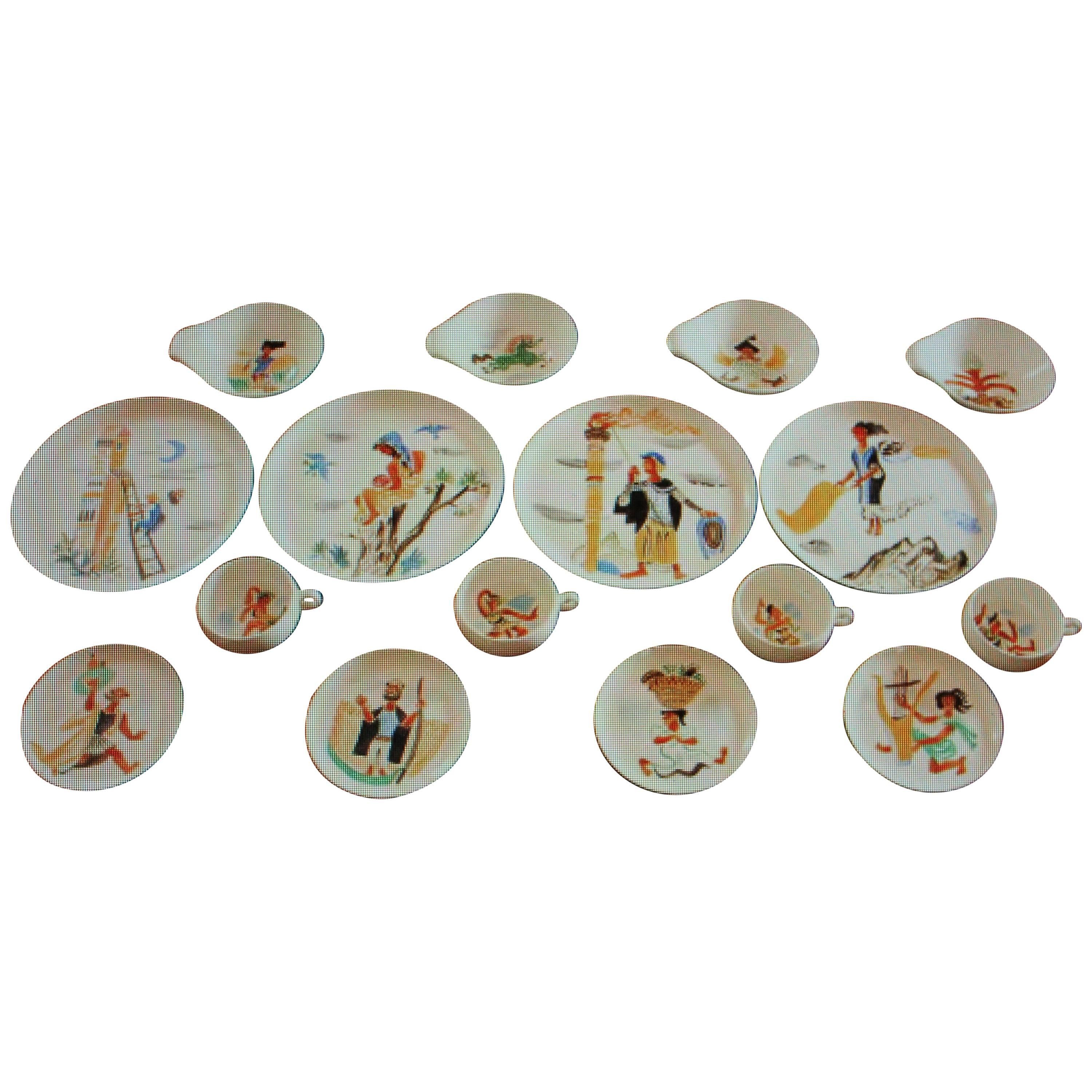 16 William Gropper Oil Painted Dishes For Sale