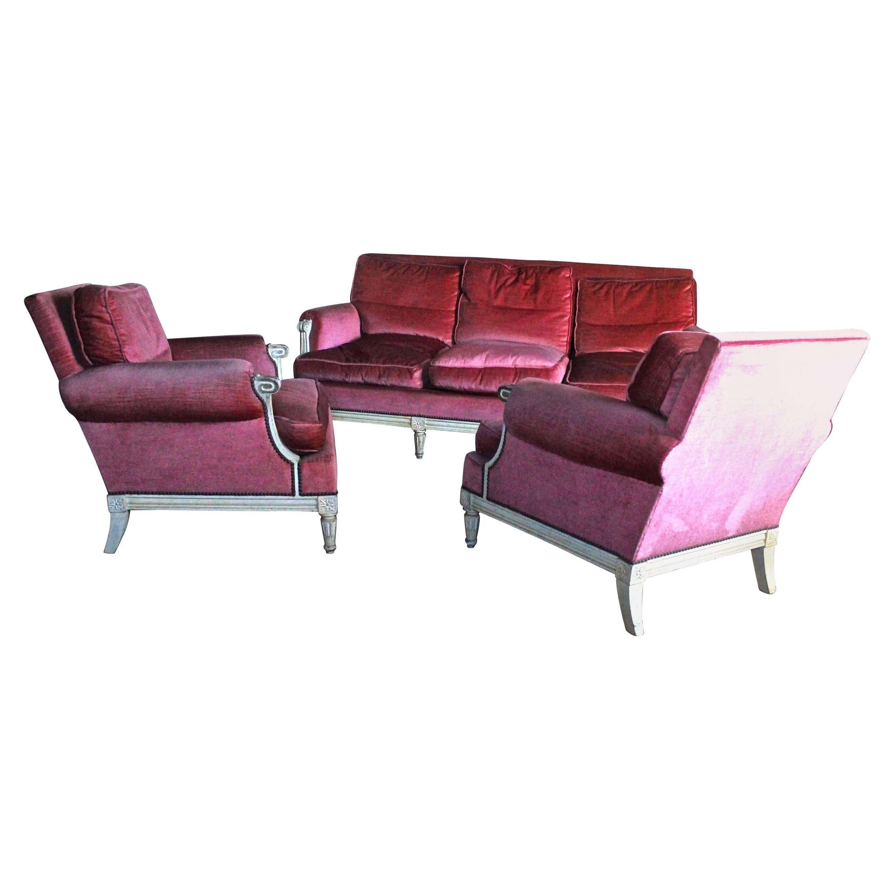 Maurice Hirsch Sofa and Armchairs, 1940s, Louis XVI Style