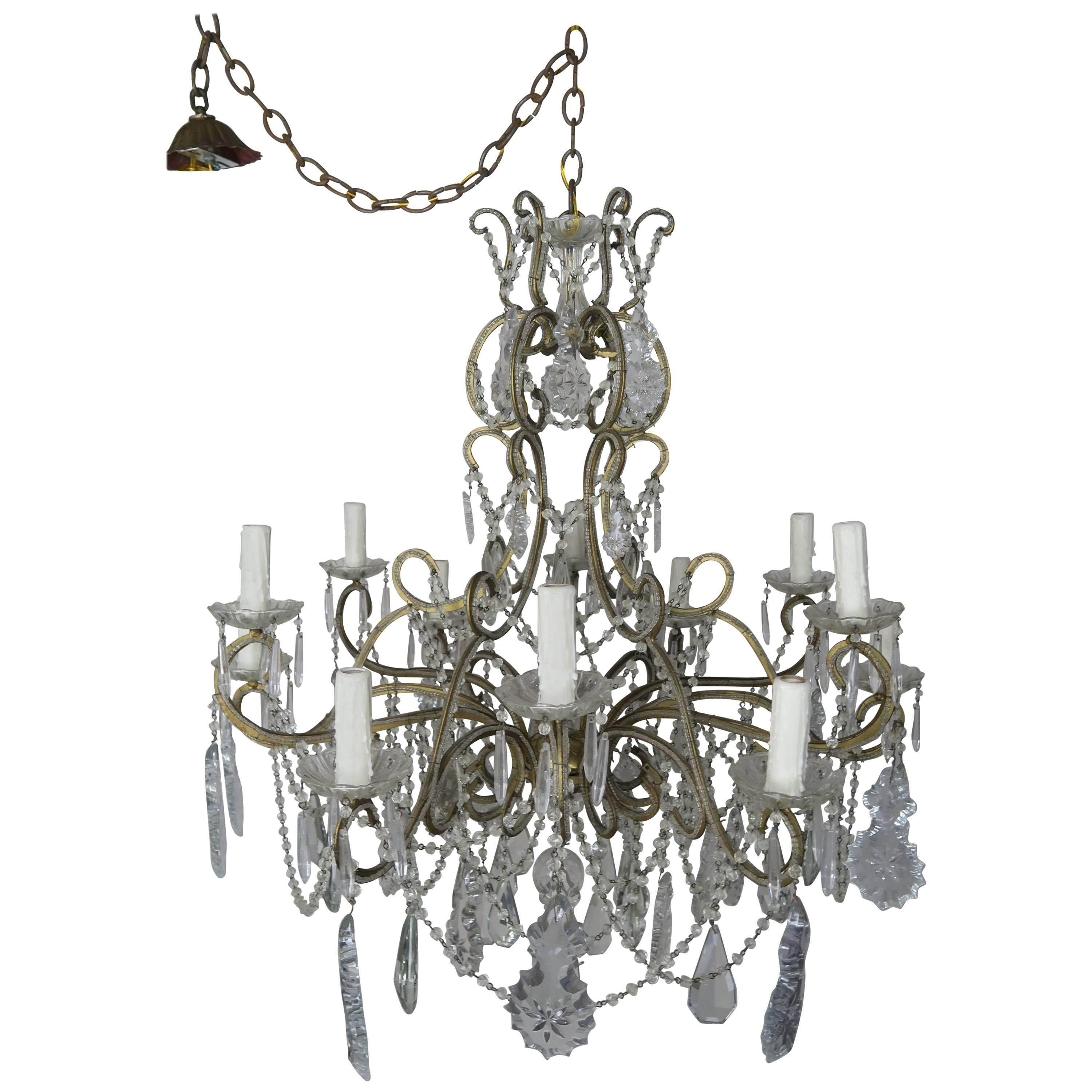 French Crystal Beaded Louis XV Style Chandelier, circa 1930s For Sale