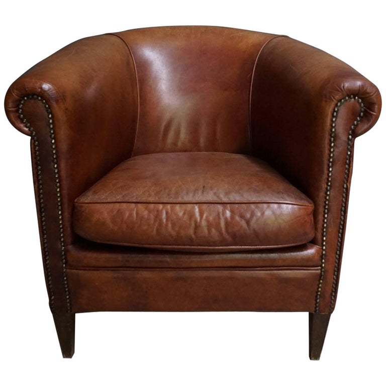 Dutch Vintage CognacColored Leather Club Chair at 1stDibs