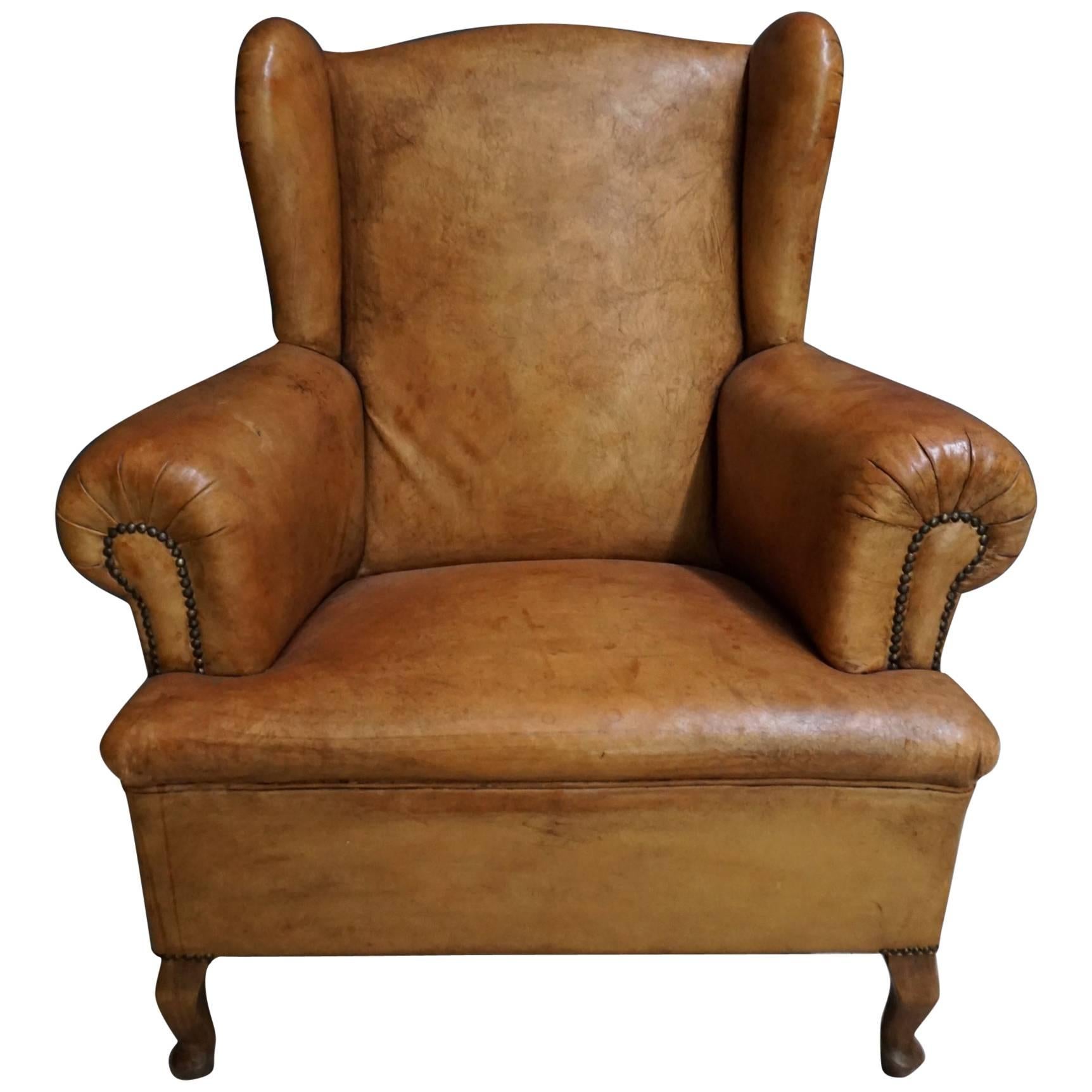 Dutch Antique Cognac-Colored Leather Club Chair