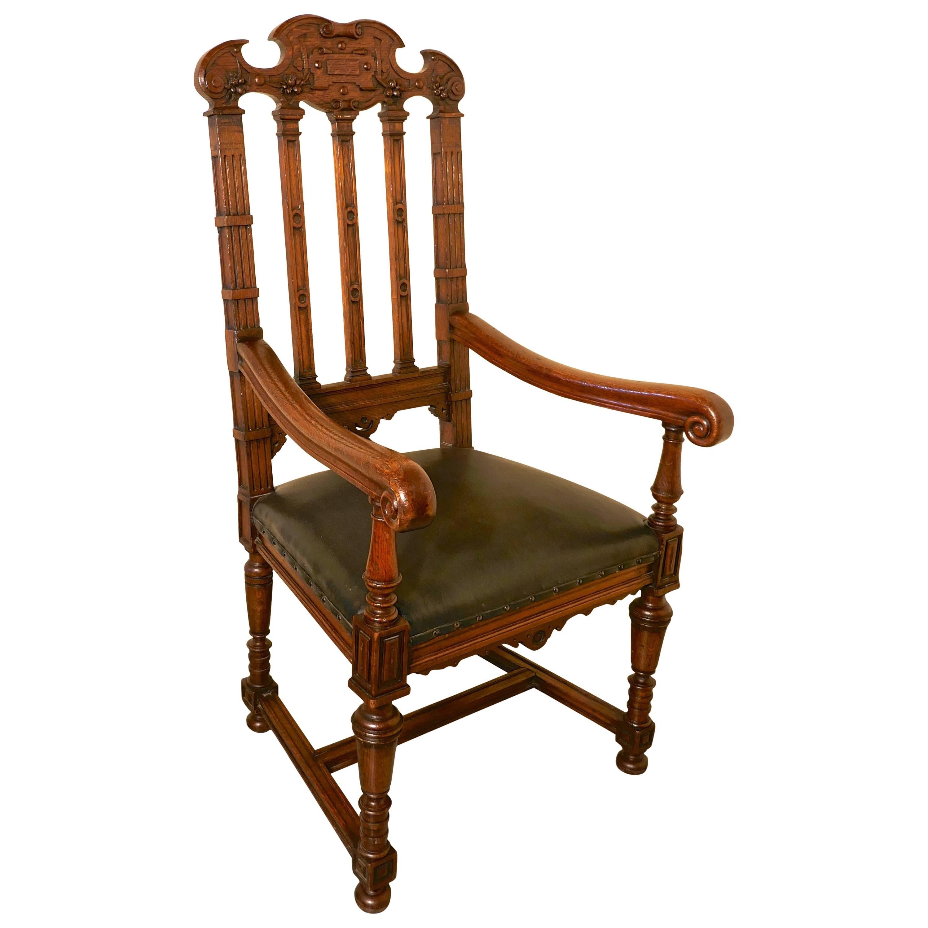 Large Oak Throne or Hall Chair by Gillow