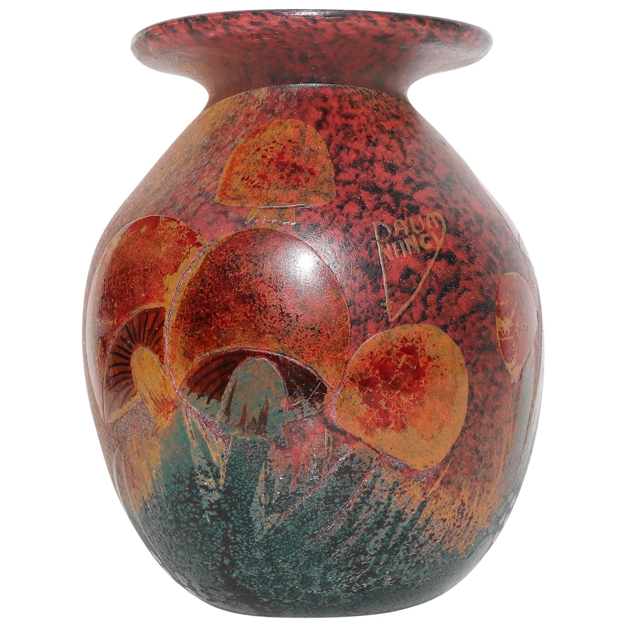 French Daum Nancy attr. Art Nouveau Cameo Glass Mushroom Vase