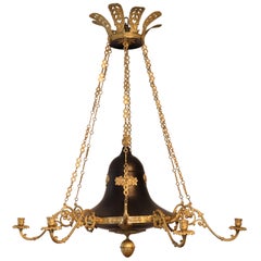 French Empire Gilt Bronze Chandelier Six with Candleholders