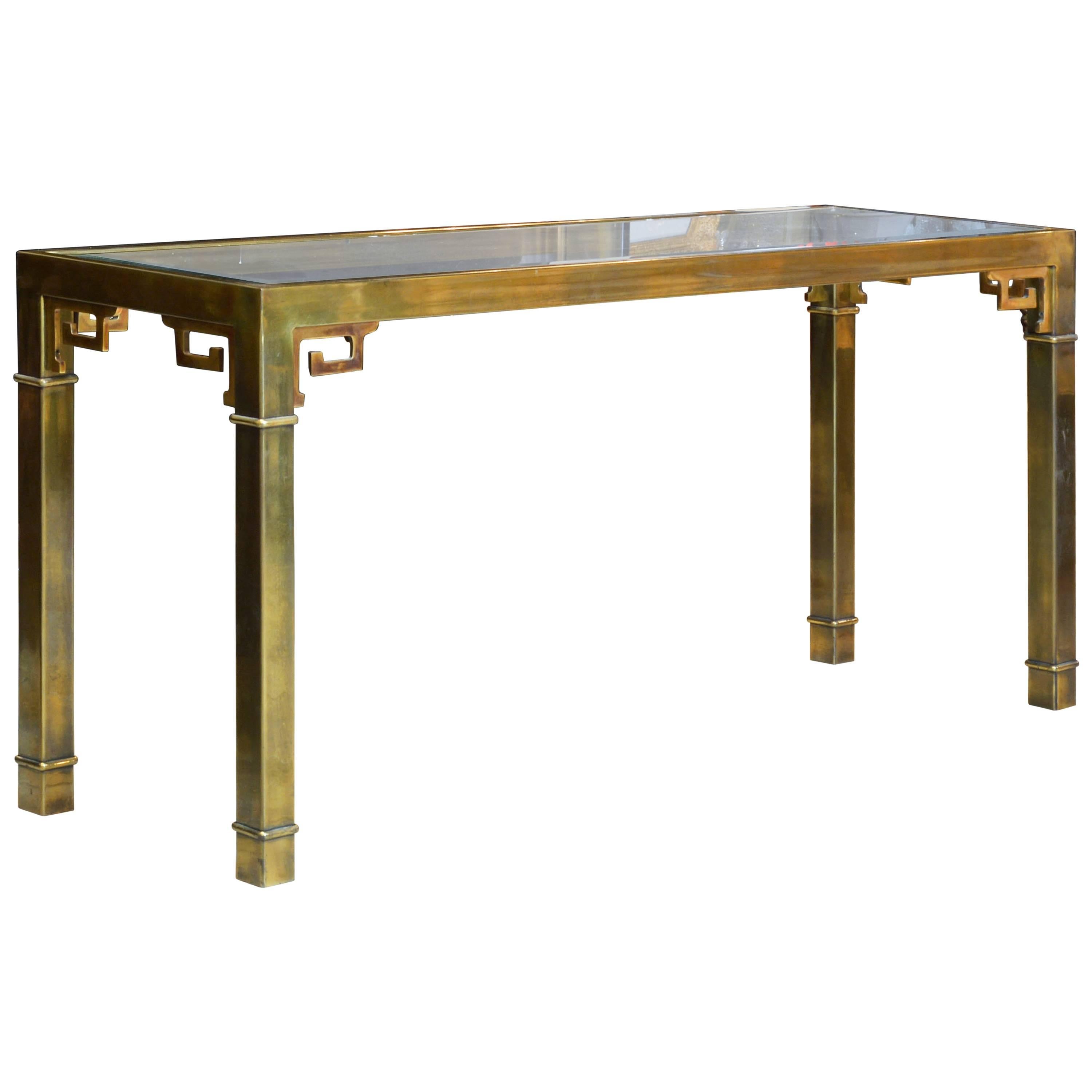 Mid-Century Modern Mastercraft Chinoiserie Solid Brass Glass Top Console Table