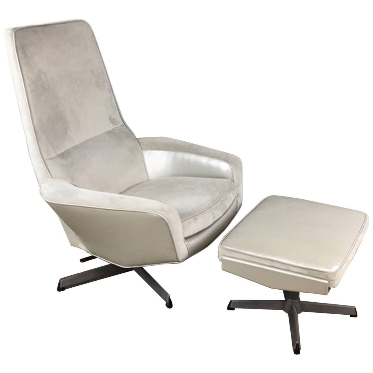 Kofod Larsen High Back Lounge Chair and Ottoman For Sale