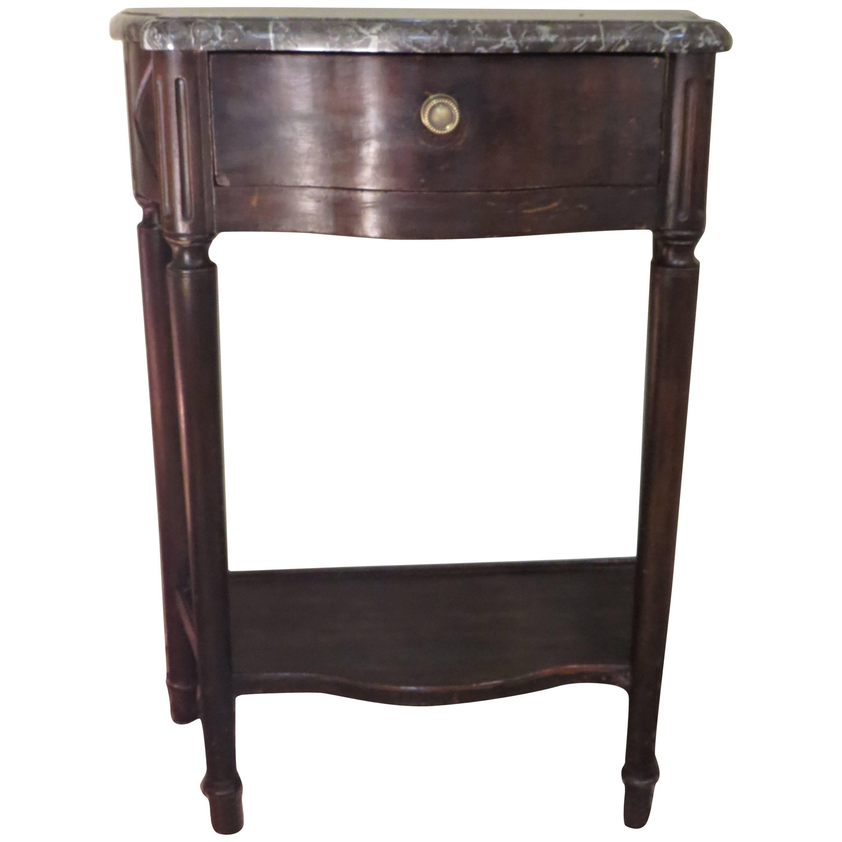 19th Century, Stained Wooden French Console with Gray Marble Top For Sale