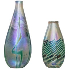Pair of Stephen Fellerman Handblown Art Glass Vases Signed Numbered Dated '83