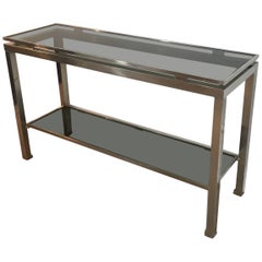 Mid-Century Modern Brushed Steel Console by Guy Lefèvre for Maison Jansen