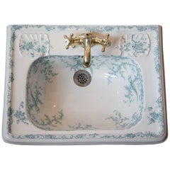 Antique Magnificent 1862-1904 Hand-Painted Cauldon Porcelain Sink Robin's Egg Blue Art