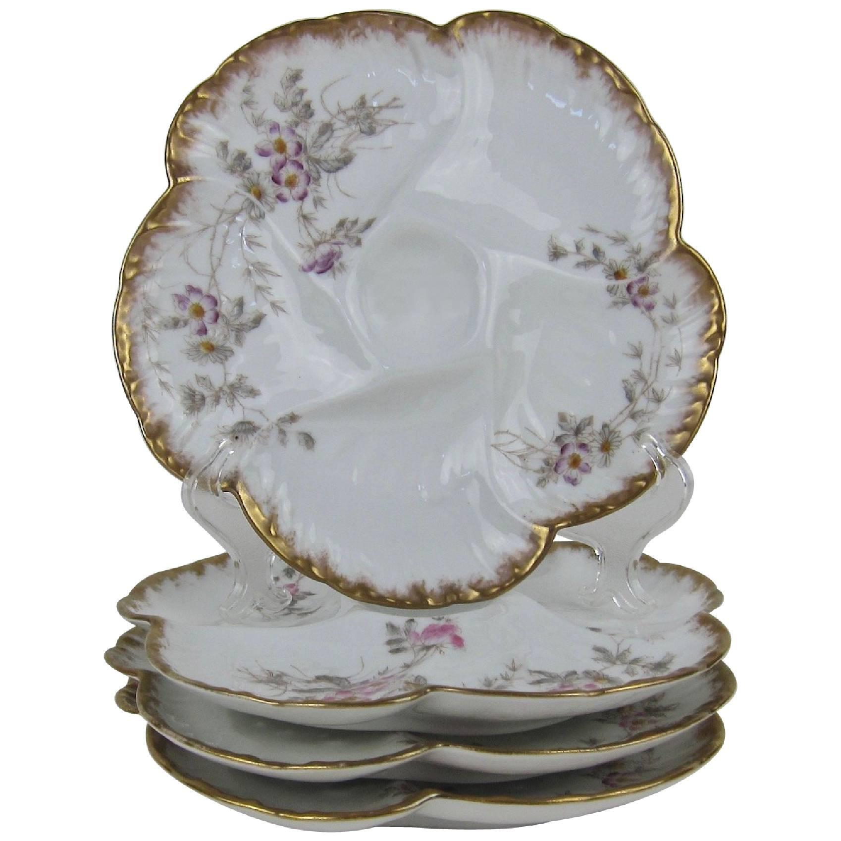 Antique Limoges Porcelain Oyster Plates by CFH / GDM, 1880s