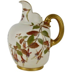 Antique English Royal Worcester Porcelain Hand-Painted Pitcher, 1890