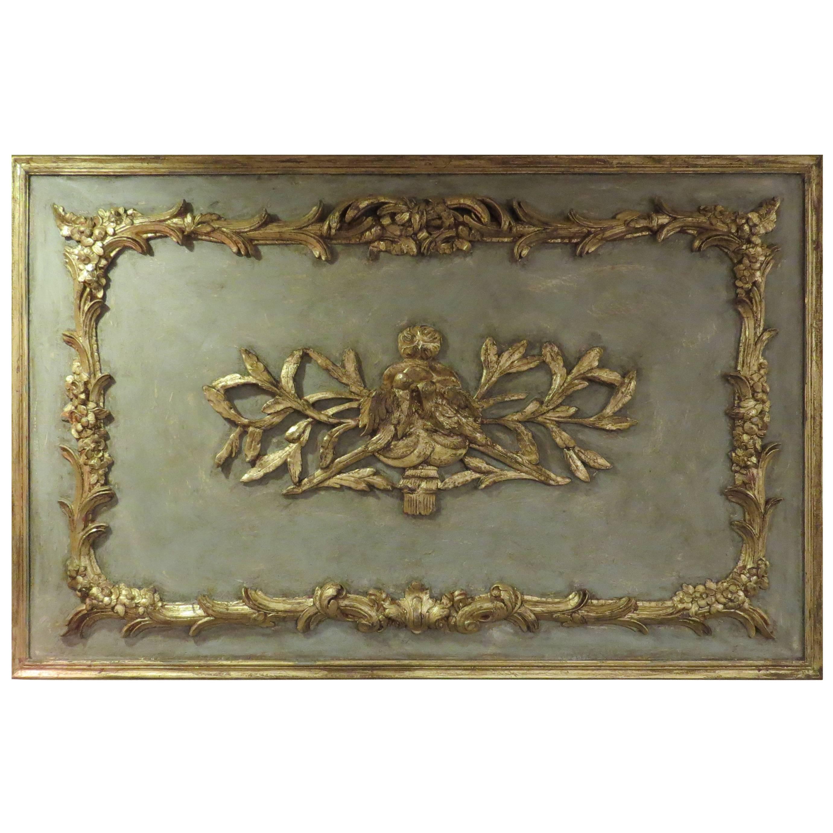 20th Century French Wall Plaque with Carved Gilt Bird Motif For Sale