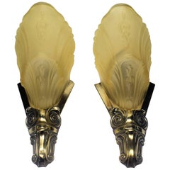 Used French Art Deco Pair of Wall Light Sconces