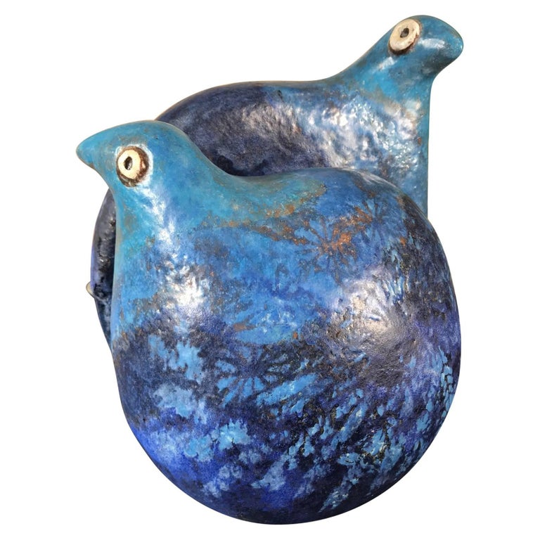 Blue Love Doves Sculpture Master Work Eva Fritz-Lindner For Sale