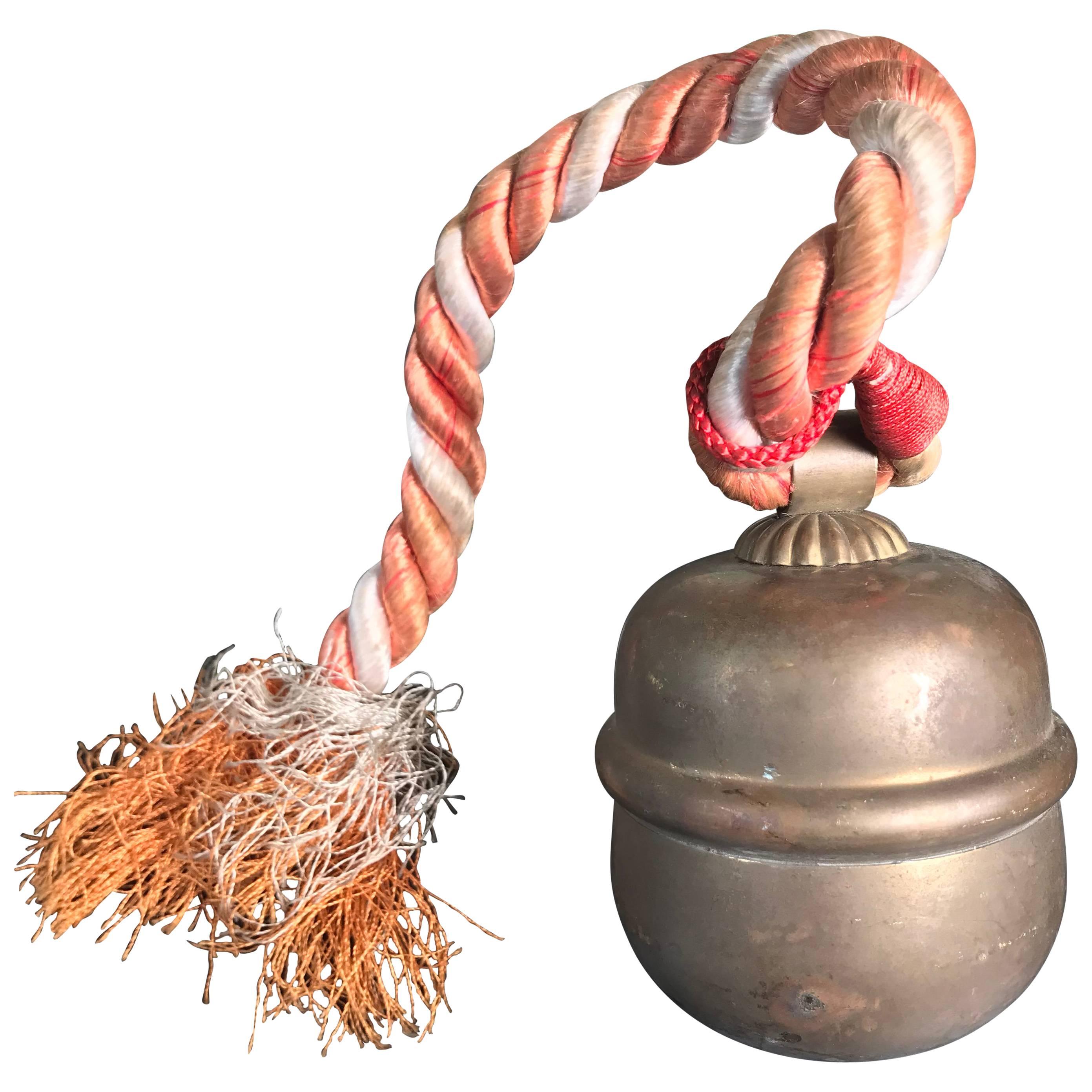 Japanese Old Hand Cast Shinto Suzu Temple Bell with Original Rope Handle