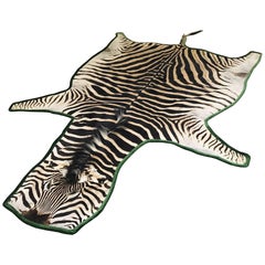 Forsyth Zebra Hide Rug Trimmed in Emerald Green Velvet