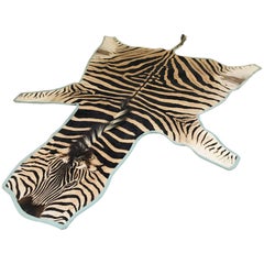 Forsyth Zebra Hide Rug Trimmed in Blue Cotton Linen