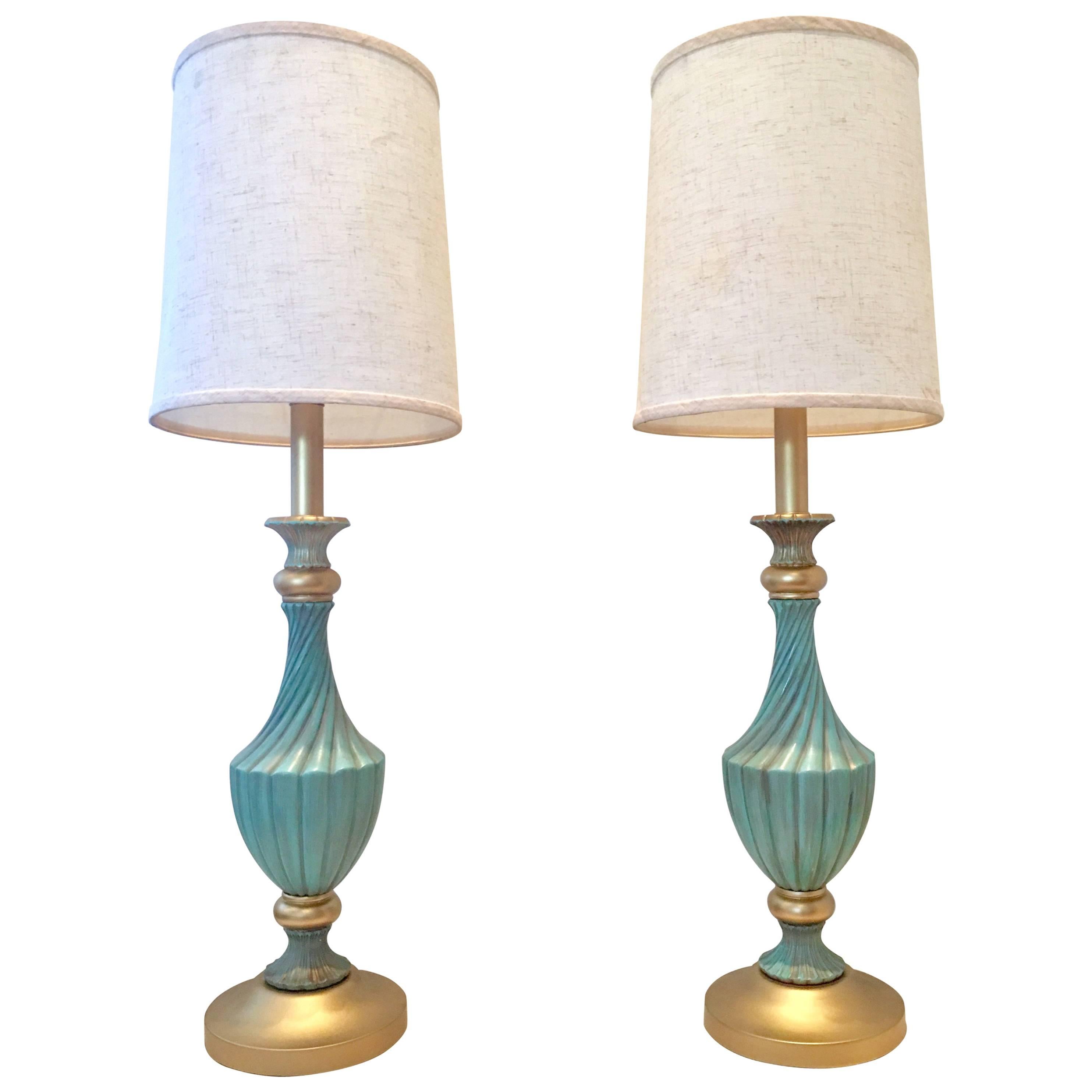 20th Century Pair Of Neoclassical Style Ceramic & Brass Lamps By, Stiffel